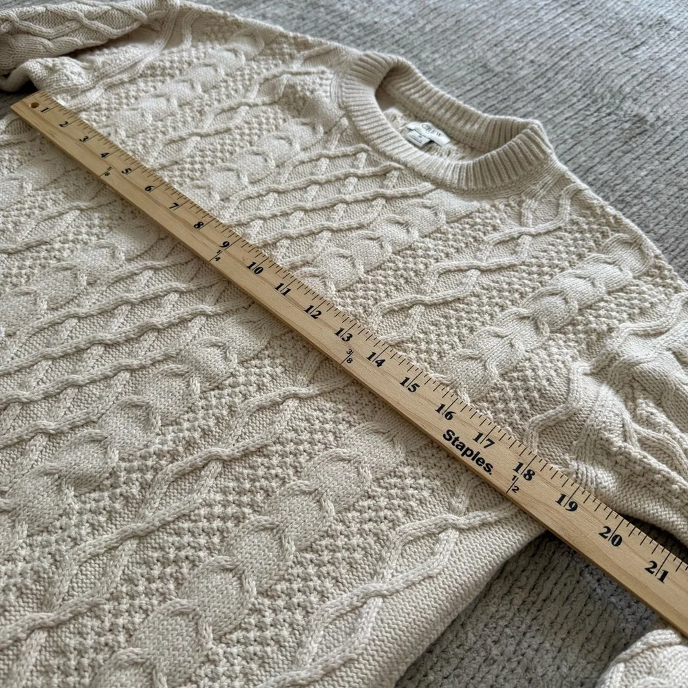 J.Crew Cream Fisherman Cable Knit Cotton‎ Sweater Size Small Classic Crewneck